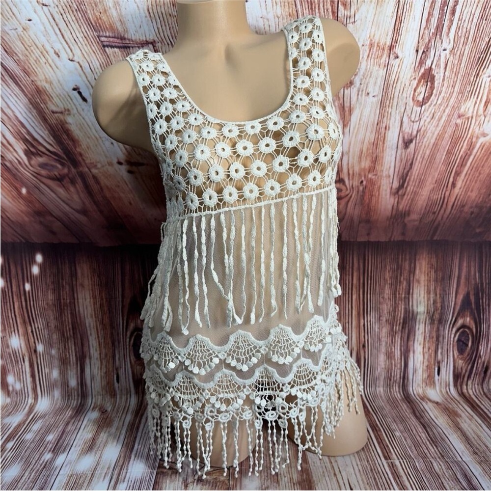 Wet Seal Cream Crochet Fringe Tank Top